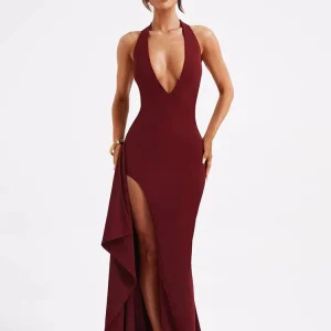 Robe longue bordeaux fendue