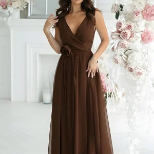 Robe marron longue fluide pour invitée de mariage