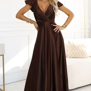 Robe invitée de mariage marron longue satinée