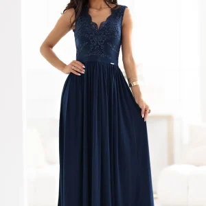 Robe longue de soirée bleue chic sans manches