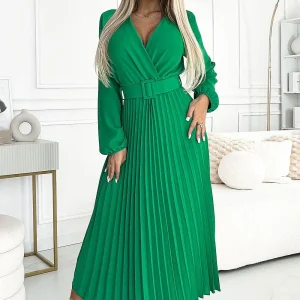 Robe longue plissée fluide manches longues