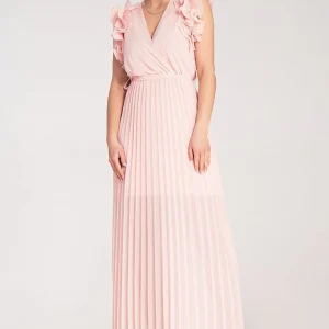 Robe longue plissée rose pour invitée au mariage