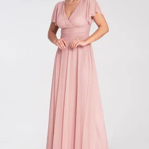 Robe longue rose pour demoiselle d'honneur chic