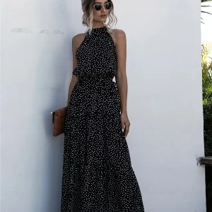 Robe longue sans manches à col halter
