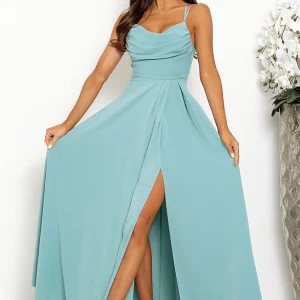 Robe pour invitée au mariage bleue longue fendue