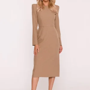 Robe habillée beige midi manches longues