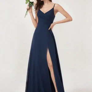 Robe pour invitée au mariage bleue marine longue à bretelles
