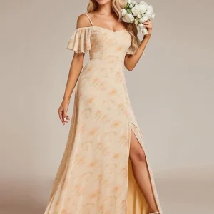 Robe pour invitée au mariage longue fendue motif fleuri