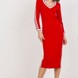Robe pull rouge casual midi manche longue