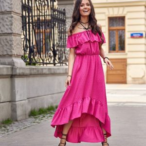 Robe rose bohème asymétrique